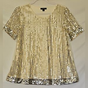 Ladies Gold Sequin Boxy Blouse Short Sleeve Size PM